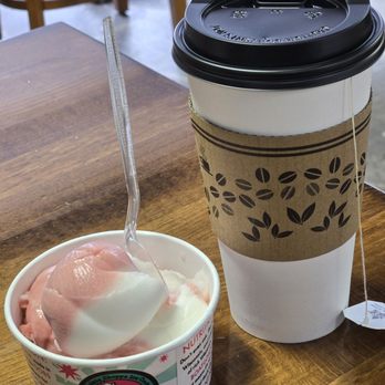 Coffee + Cream - Raspberry Italian Ice single scoop and London Fog - Coffee & Tea Near Me - Livonia, Michigan