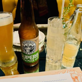 ilili DC - Aleworks Superb Indian Pale Ale in the bottle ($12 as of 12/2023) and Grapefruit Thyme Soda ($10) - Lebanese Near Me - Washington, DC, District of Columbia