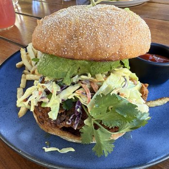 Johnston's Saltbox - Fried Chicken Sandwich - chicken was over fried and not juicy - New American Near Me - San Carlos, California