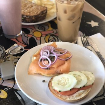 Cafe Jumping Bean - Bagel with lox and iced coffee - Cafes Near Me - Chicago, Illinois Cafe Jumping Bean - Bagel with lox and iced coffee - Cafes Near Me - Chicago, Illinois