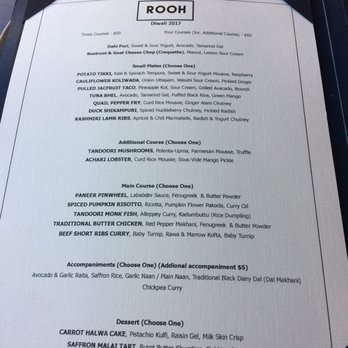 ROOH - Diwali 2017 menu (came on 10.21.17) - Indian Near Me - San Francisco, California ROOH - Diwali 2017 menu (came on 10.21.17) - Indian Near Me - San Francisco, California