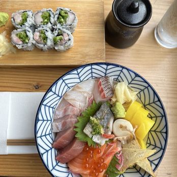 Sapps Uws - Chirashi (front), Yellowtail Jalapeno Roll (middle), Katsu Curry (in back) - Japanese Near Me - New York, New York