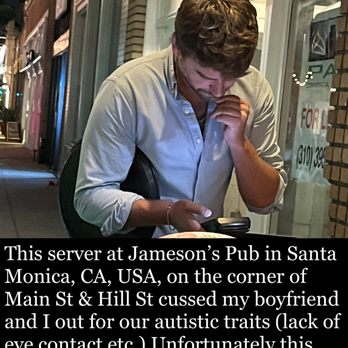 Jameson's Pub - This waiter likes making fun of people with disabilities. - Irish Pub Near Me - Santa Monica, California Jameson's Pub - This waiter likes making fun of people with disabilities. - Irish Pub Near Me - Santa Monica, California