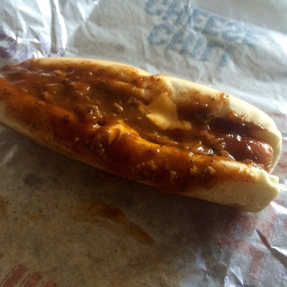 Chili cheese dog. I already licked the wrapper of excess chili :-) Chili cheese dog. I already licked the wrapper of excess chili :-)