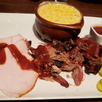Jack Stack Barbecue - Freight House - The KC Combo pick 3. Left turkey, center is pulled pork. Right is beef burnt ends. Cheesy corn bake is in the back with sauce and pickles. - Barbeque Near Me - Kansas City, Missouri Jack Stack Barbecue - Freight House - The KC Combo pick 3. Left turkey, center is pulled pork. Right is beef burnt ends. Cheesy corn bake is in the back with sauce and pickles. - Barbeque Near Me - Kansas City, Missouri