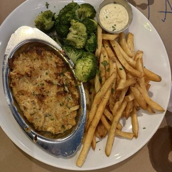 Big Fish Grill Rehoboth - Crab Imperial with fries and broccoli. Very good. - Seafood Near Me - Rehoboth Beach, Delaware