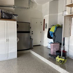 Garage Improvement Solutions - Shows the detail Steve accomplished making the imperfect concrete area disappear! (It's by the blower!)