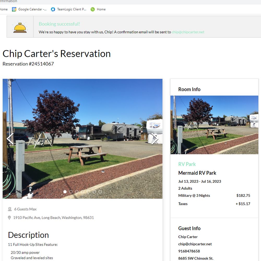 Reservation made online Reservation made online