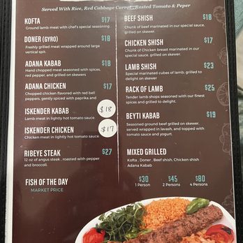 Kofta Cuisine - Dinner Menu (Sept2023) - Turkish Near Me - Jacksonville, Florida