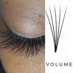 Fancy Flutter - An example of a Volume Lash Fan is featured in the pic. The number of strands used in creating Volume Fans are varied.