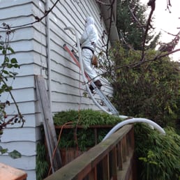 a man on a ladder painting the side of a house a man on a ladder painting the side of a house