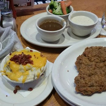 Texas Roadhouse - Country Fried Sirloin, Loaded Mash, Veg, Brown and White Gravy - Steakhouses Near Me - Oceanside, California Texas Roadhouse - Country Fried Sirloin, Loaded Mash, Veg, Brown and White Gravy - Steakhouses Near Me - Oceanside, California