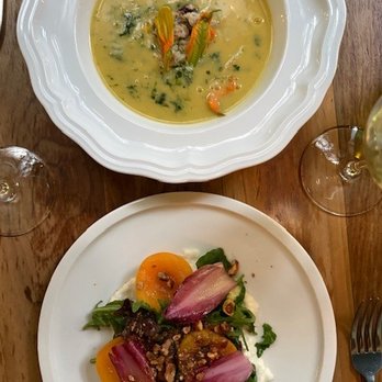 MAMA Oakland - sweet corn soup, arugula salad - Italian Near Me - Oakland, California MAMA Oakland - sweet corn soup, arugula salad - Italian Near Me - Oakland, California