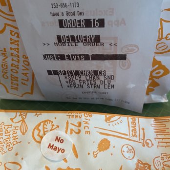 Popeyes - No mayo? Why? - Fast Food Near Me - Kent, Washington