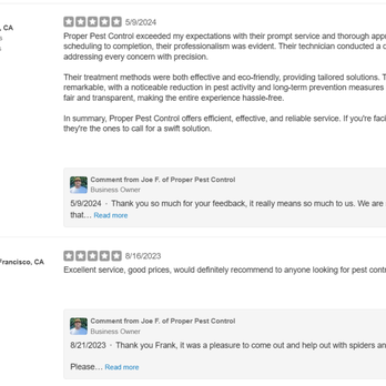 Proper Pest Control - Reviews not posted on first page of Yelp but should be. - Pest Control Near Me