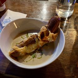 McRae's - Comfort stop. Sausage? Nope--Riley corrected my pretzel ID . Soup's a hit; service is low-key and friendly.