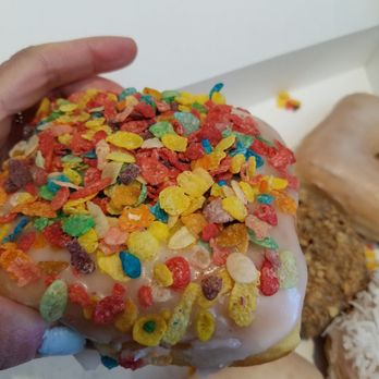 Db3 Donuts - Fruity Pebbles donut has an orangey frosting - Donuts Near Me - Evanston, Illinois