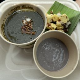 Squid luau with ulu limu poke and fresh poi Squid luau with ulu limu poke and fresh poi