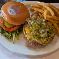 Elk Horn Cafe - Green chile burger, delicious french fries