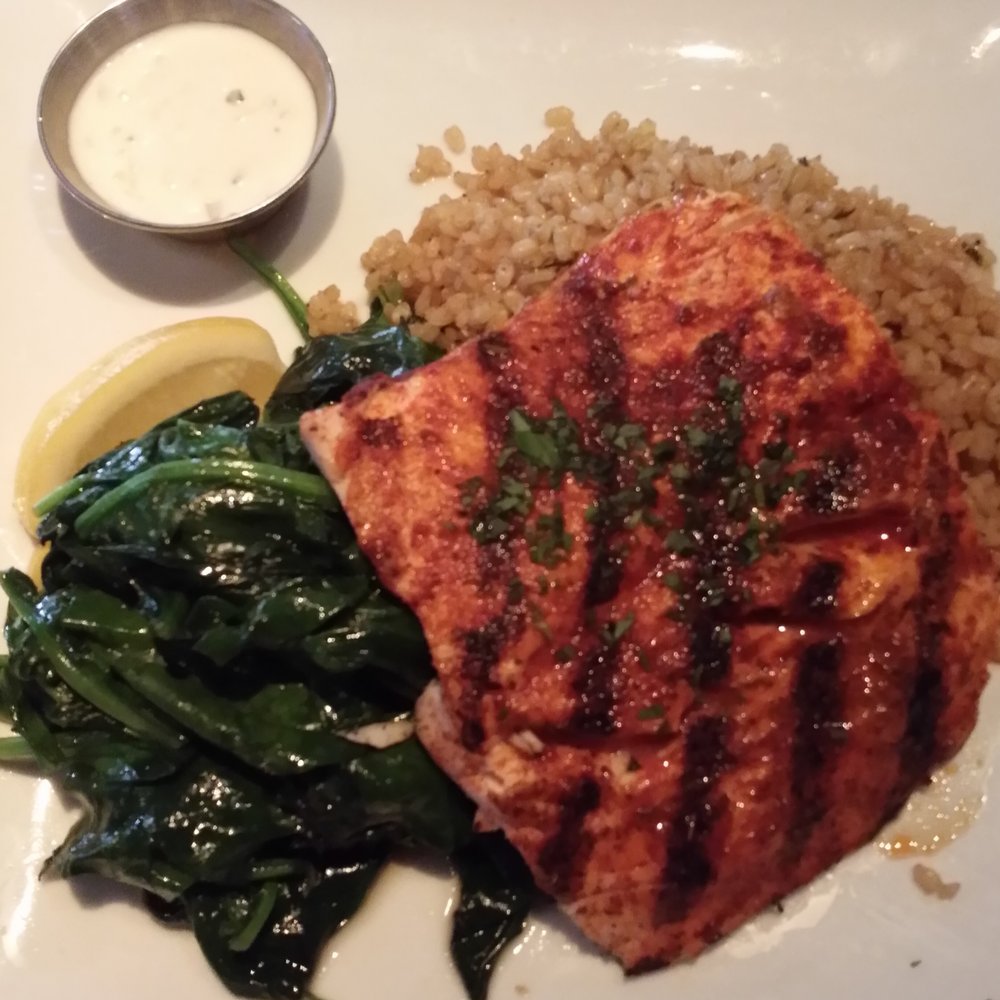 FishBar - Blackened Mahi plate w/rice & sauteed spinach - Seafood Near Me - Manhattan Beach, California FishBar - Blackened Mahi plate w/rice & sauteed spinach - Seafood Near Me - Manhattan Beach, California