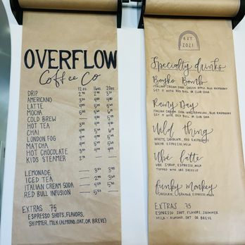 Overflow Coffee - Menu as of 2024 - Bakeries Near Me - Coweta, Oklahoma Overflow Coffee - Menu as of 2024 - Bakeries Near Me - Coweta, Oklahoma