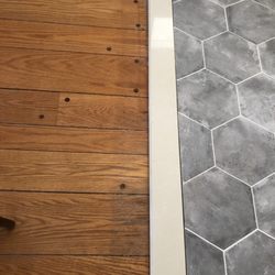 Ali Horwitz Designs - Old wood floors transition to new hexagon tile