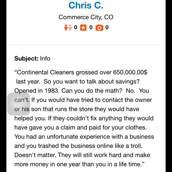 Continental Cleaners - 5 years later and he goes and harassed me with this. Very strange. Extremely Unprofessional and inappropriate - Laundry Services Near Me - Westminster, Colorado