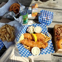Bigfoot Burgers - Our meal! Five alarm, Classic, and Littlefoot burger + 2 piece fish and chips