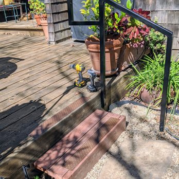 Bay Grab Bar - At-home safety, working with wrought iron and redwood, building a custom stair and a handrail in Healdsburg.  special no-slip stair treads. - Decks & Railing Near Me