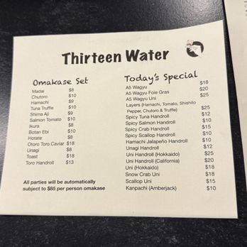 Thirteen Water - Menu - Sushi Bars Near Me - New York, New York Thirteen Water - Menu - Sushi Bars Near Me - New York, New York