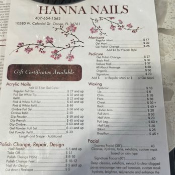 Hanna Nails in Ocoee - Menu prices 2023 - Nail Salons Near Me - Ocoee, Florida Hanna Nails in Ocoee - Menu prices 2023 - Nail Salons Near Me - Ocoee, Florida