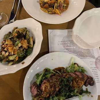 The Edmon - Roasted Brussels Sprouts with Caramelized Onion, hangar Steak, and Housemade Lamb Sausage and Semolina Cavatelli - Cocktail Bars Near Me - Los Angeles, California The Edmon - Roasted Brussels Sprouts with Caramelized Onion, hangar Steak, and Housemade Lamb Sausage and Semolina Cavatelli - Cocktail Bars Near Me - Los Angeles, California