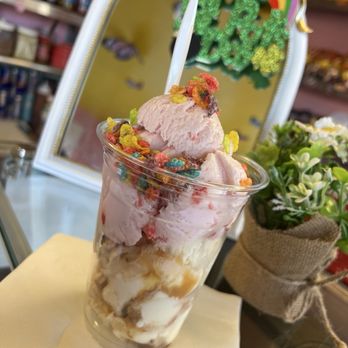 Destenny's Ice Cream - Carmel Praline and NY Cherry ice cream with fruity pebbles on top!! - Ice Cream & Frozen Yogurt Near Me - Richmond, California