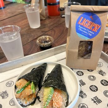 B-Side - Spicy Scallop & Salmon Tuna hand rolls plus Liger's choco chip cookies - Sushi Bars Near Me - Miami, Florida
