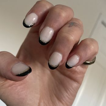 Polish’d Nail Salon - This is a week after mani. Powder dip black french tip w gold. - Nail Salons Near Me - Long Beach, California Polish’d Nail Salon - This is a week after mani. Powder dip black french tip w gold. - Nail Salons Near Me - Long Beach, California