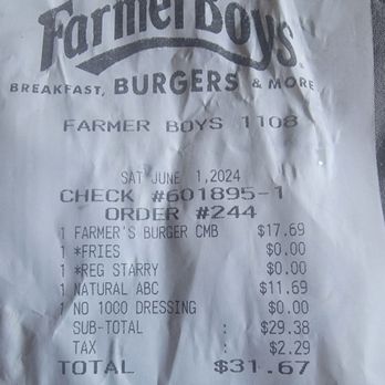 Farmer Boys - Two burgers, one sad little bag of lukewarm fries, and a drink that's mostly ice. Ridiculous. - Breakfast & Brunch Near Me - Gilbert, Arizona