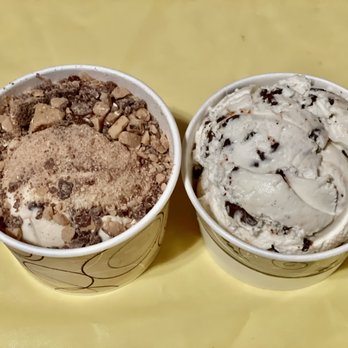 Nauset Ice Cream - (left to right) Caramel Sea Salt with Heathbar Chunks and Mint Chip - Ice Cream & Frozen Yogurt Near Me - Eastham, Massachusetts