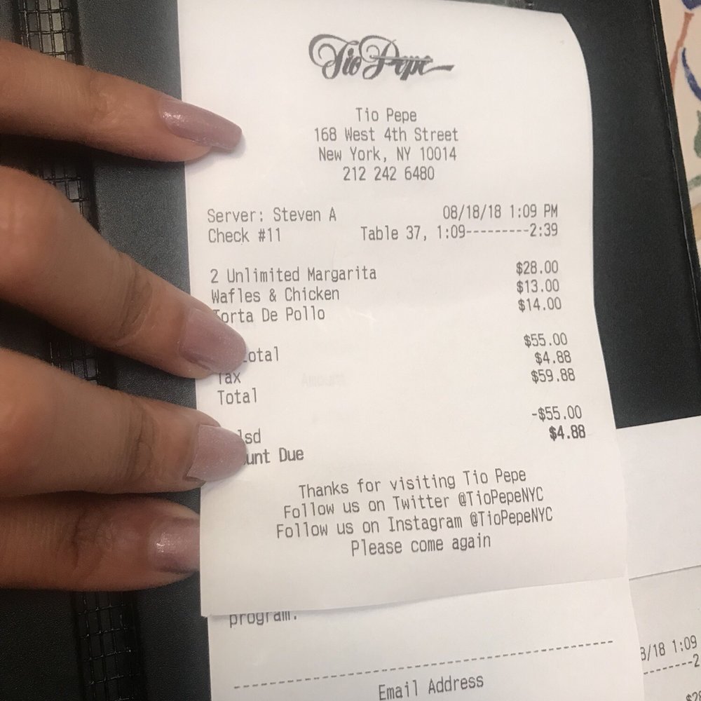 Tio Pepe - Our check, with the Pulsd voucher - Spanish Near Me - New York, New York Tio Pepe - Our check, with the Pulsd voucher - Spanish Near Me - New York, New York