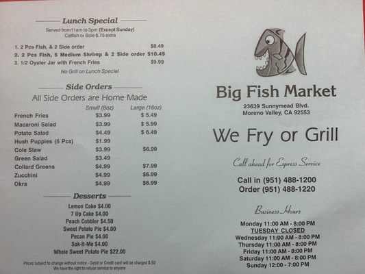 Menu photo 3 Big Fish Market Moreno Valley, CA
