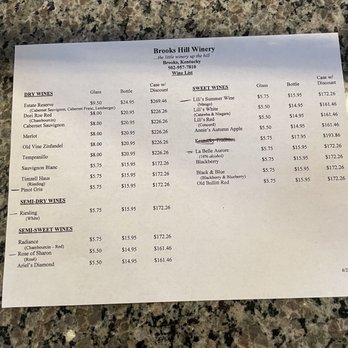 Brooks Hill Winery - Wine Menu - Wineries Near Me - Brooks, Kentucky