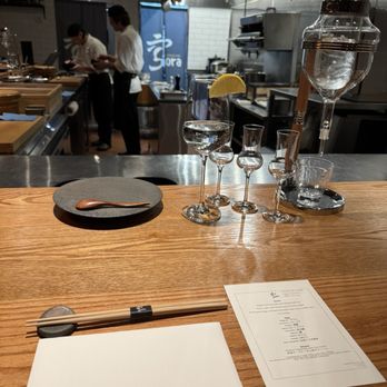 Sora Omakase - Dining Set up for Sake Pairing - Sushi Bars Near Me - Stony Brook, New York