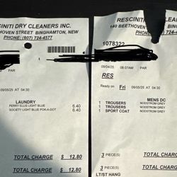 Resciniti Dry Cleaners - Receipt