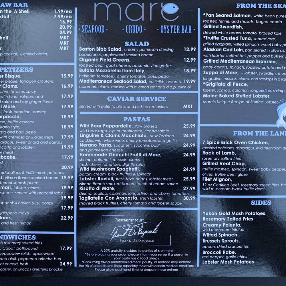 Mare - Menu - Seafood Near Me - Boston, Massachusetts Mare - Menu - Seafood Near Me - Boston, Massachusetts