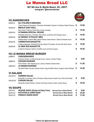 Menu photo 1 Le Manna Bread Myrtle Beach, SC
