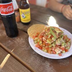 Guanatos II Mexican And Seafood - Shrimp Ceviche Plate (tostada not the plate it came with like 6) so fresh! Good with salsa they bring you / hot sauces.