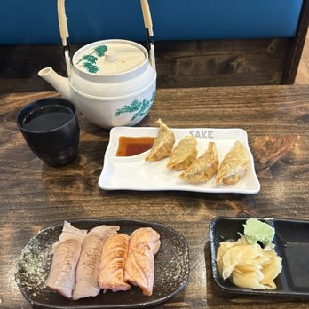 Lin's Garden - Torched salmon and torched tuna and deep fried gyoza - Japanese Near Me - Roseville, California