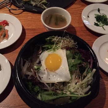 Soo Rah - Beef dolsot bimbambop and tasty small dishes including Miso soup and kimchi and crispy spiced parsley. - Korean Near Me - Medford, Oregon Soo Rah - Beef dolsot bimbambop and tasty small dishes including Miso soup and kimchi and crispy spiced parsley. - Korean Near Me - Medford, Oregon