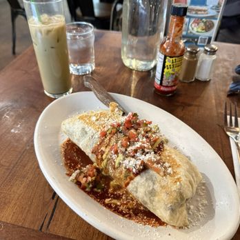 Nook - Breakfast burrito with steak + strawberry matcha. Absolutely delicious - New American Near Me - Tucson, Arizona