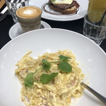 Mach2 - Spaghetti carbonara and steak and eggs for breakfast! - Cafes Near Me - Mascot, NSW Mach2 - Spaghetti carbonara and steak and eggs for breakfast! - Cafes Near Me - Mascot, NSW