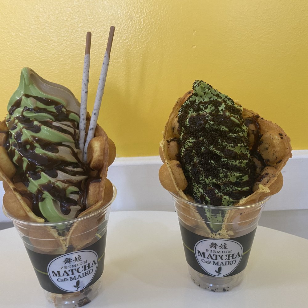 Matcha Café Maiko - Matcha soft serve with a waffle - Bubble Tea Near Me - Boston, Massachusetts